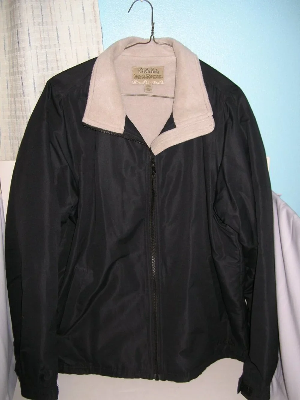 Women's Black Tan Lined Jacket Cabela's Large Worn Twice Zipper Front Pockets 57